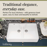 Double Bowl Fireclay Butler Kitchen Sink with Stepped Weir, Overflow, ledge & Wastes