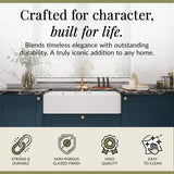 Double Bowl Fireclay Butler Kitchen Sink with Stepped Weir, Overflow, ledge & Wastes