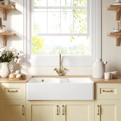 [BKS216] Double Bowl Fireclay Ceramic Stepped Weir Butler Kitchen Sink - Multiple Styles Available - Lifestyle 1
