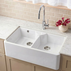 [BKS216] Double Bowl Fireclay Ceramic Stepped Weir Butler Kitchen Sink - Multiple Styles Available - Silo