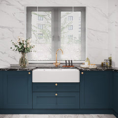 [BKS217W] Traditional Double Bowl Fireclay Ceramic Butler Kitchen Sink with Stepped Weir, Tap Hole & Overflow and Chrome Basket Strainer Wastes - 895mm - Lifestyle 1
