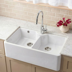 [BKS217] Double Bowl Fireclay Ceramic Stepped Weir Butler Kitchen Sink - Multiple Styles Available - Silo