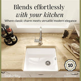 Single Bowl Fireclay Ceramic Belfast Kitchen Sink & Basket Strainer Waste