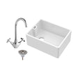 [BKS218WT2] Single Bowl Fireclay Belfast Sink Bundle with Basket Strainer Waste & Mono Kitchen Sink Mixer Tap - 595mm - Cutout