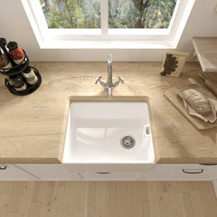 [BKS218WT2] Single Bowl Fireclay Belfast Sink Bundle with Basket Strainer Waste & Mono Kitchen Sink Mixer Tap - 595mm - Lifestyle 2