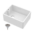 [BKS218W] Traditional Single Bowl Fireclay Ceramic Belfast Kitchen Sink with Chrome Basket Strainer Waste - 595mm - Cutout