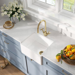 [BKS219] Single Bowl Fireclay Ceramic Belfast Kitchen Sink with Built In Overflow - 595mm - Multiple Colours - Lifestyle 2