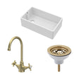 [BKS220WT11] Traditional Fireclay Kitchen Bundle: 1 Bowl Belfast Sink with Strainer Waste & Mono Crosshead Tap, 795mm - Brushed Brass - Cutout