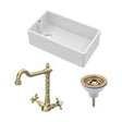 [BKS220WT13] Traditional Fireclay Kitchen Bundle: 1 Bowl Belfast Sink with Strainer Waste & French Classic Tap, 795mm - Brushed Brass - Cutout