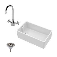 [BKS220WT2] Fireclay Belfast Kitchen Sink Bundle with Overflow, Mono Sink Mixer Tap & Waste - Cutout