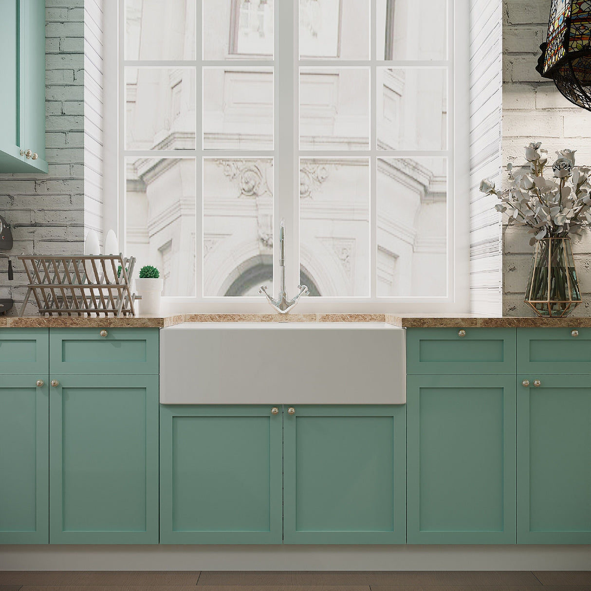 [BKS220WT2] Fireclay Belfast Kitchen Sink Bundle with Overflow, Mono Sink Mixer Tap & Waste - Lifestyle 1