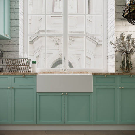 [BKS220WT4] Traditional Fireclay Ceramic Kitchen Belfast Sink Bundle with Overflow, French Classic Tap & Waste - 795mm - Lifestyle 1