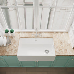 [BKS220WT4] Traditional Fireclay Ceramic Kitchen Belfast Sink Bundle with Overflow, French Classic Tap & Waste - 795mm - Lifestyle 2