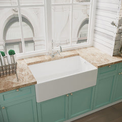 [BKS220WT4] Traditional Fireclay Ceramic Kitchen Belfast Sink Bundle with Overflow, French Classic Tap & Waste - 795mm - Lifestyle 3