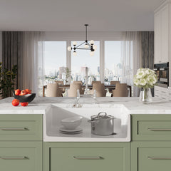 [BKS220WT5] Traditional Fireclay Kitchen Bundle: 1 Bowl Belfast Sink with Strainer Waste & Bridge Mixer Tap, 795mm - Chrome - Lifestyle 1