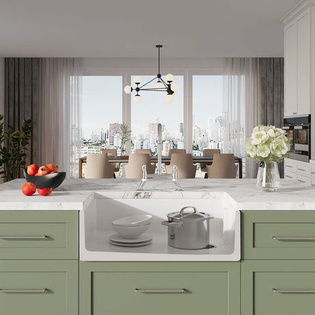 [BKS220WT5] Traditional Fireclay Kitchen Bundle: 1 Bowl Belfast Sink with Strainer Waste & Bridge Mixer Tap, 795mm - Chrome - Lifestyle 1