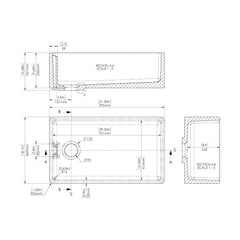 [BKS220] Single Bowl Fireclay Ceramic Belfast Kitchen Sink - Multiple Sizes Available - Technical Drawing