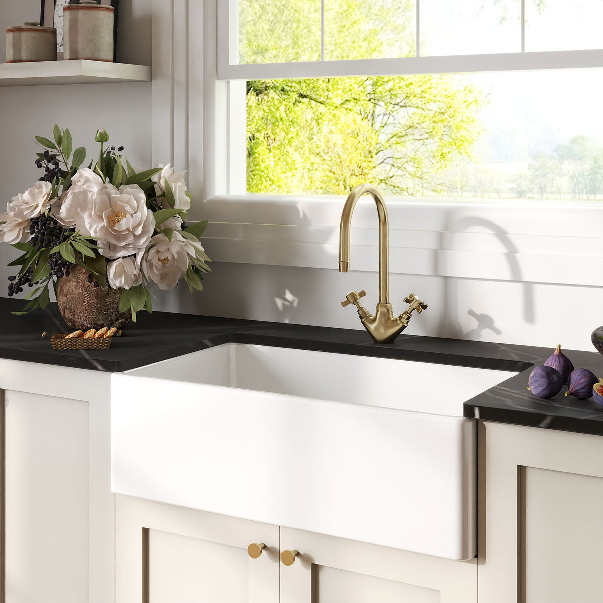 [BKS220] Single Bowl Fireclay Ceramic Belfast Kitchen Sink - Multiple Sizes Available - Lifestyle 3