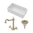 [BKS221WT13] Traditional Fireclay Kitchen Bundle: Single Bowl Belfast Sink, Strainer Waste & French Classic Mono Tap, 895mm - Brushed Brass - Cutout