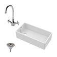 [BKS221WT2] Single Bowl Fireclay Ceramic Belfast Kitchen Sink Bundle with Overflow Mono Sink Mixer Tap & Waste - Cutout