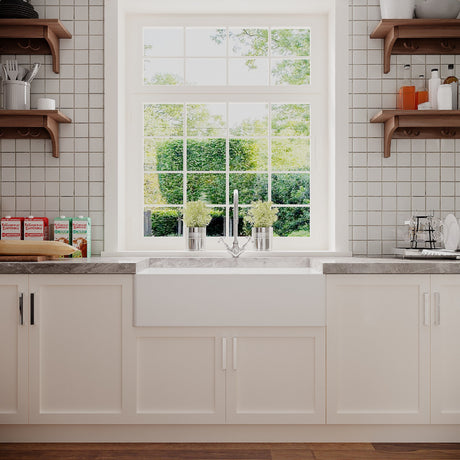 [BKS221WT2] Single Bowl Fireclay Ceramic Belfast Kitchen Sink Bundle with Overflow Mono Sink Mixer Tap & Waste - Lifestyle 1