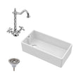 [BKS221WT4] Traditional 90cm Fireclay Ceramic Belfast Kitchen Sink Bundle with French Classic Tap & Waste - 895mm - Cutout