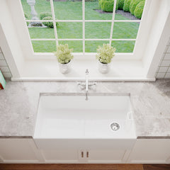 [BKS221WT4] Traditional 90cm Fireclay Ceramic Belfast Kitchen Sink Bundle with French Classic Tap & Waste - 895mm - Lifestyle 2