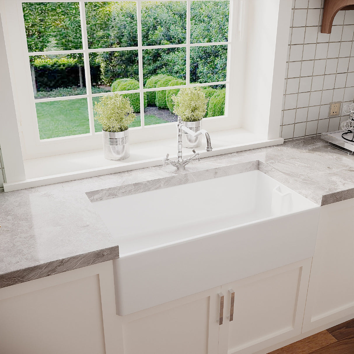 [BKS221WT4] Traditional 90cm Fireclay Ceramic Belfast Kitchen Sink Bundle with French Classic Tap & Waste - 895mm - Lifestyle 3
