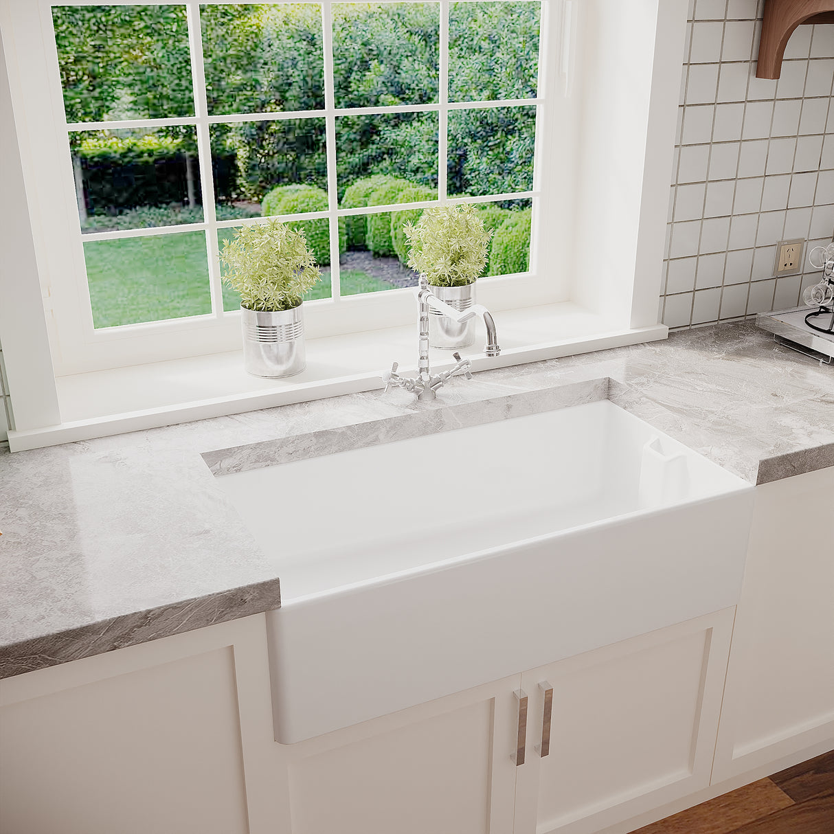 90cm Fireclay Ceramic Belfast Kitchen Sink Bundle with French Classic Tap & Waste