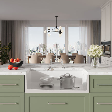 [BKS221WT5] Traditional Fireclay Kitchen Bundle: Single Bowl Belfast Sink, Strainer Waste & Bridge Mixer Tap, 895mm - Chrome - Lifestyle 1
