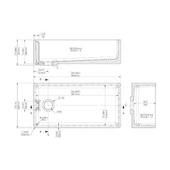 [BKS221] Single Bowl Fireclay Ceramic Belfast Kitchen Sink - Multiple Sizes Available - Technical Drawing