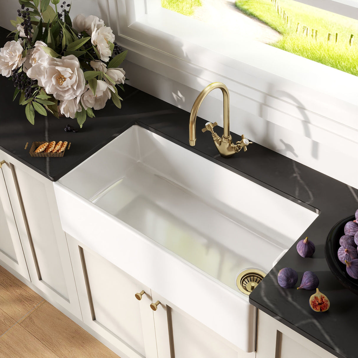 [BKS221] Single Bowl Fireclay Ceramic Belfast Kitchen Sink - Multiple Sizes Available - Lifestyle 2