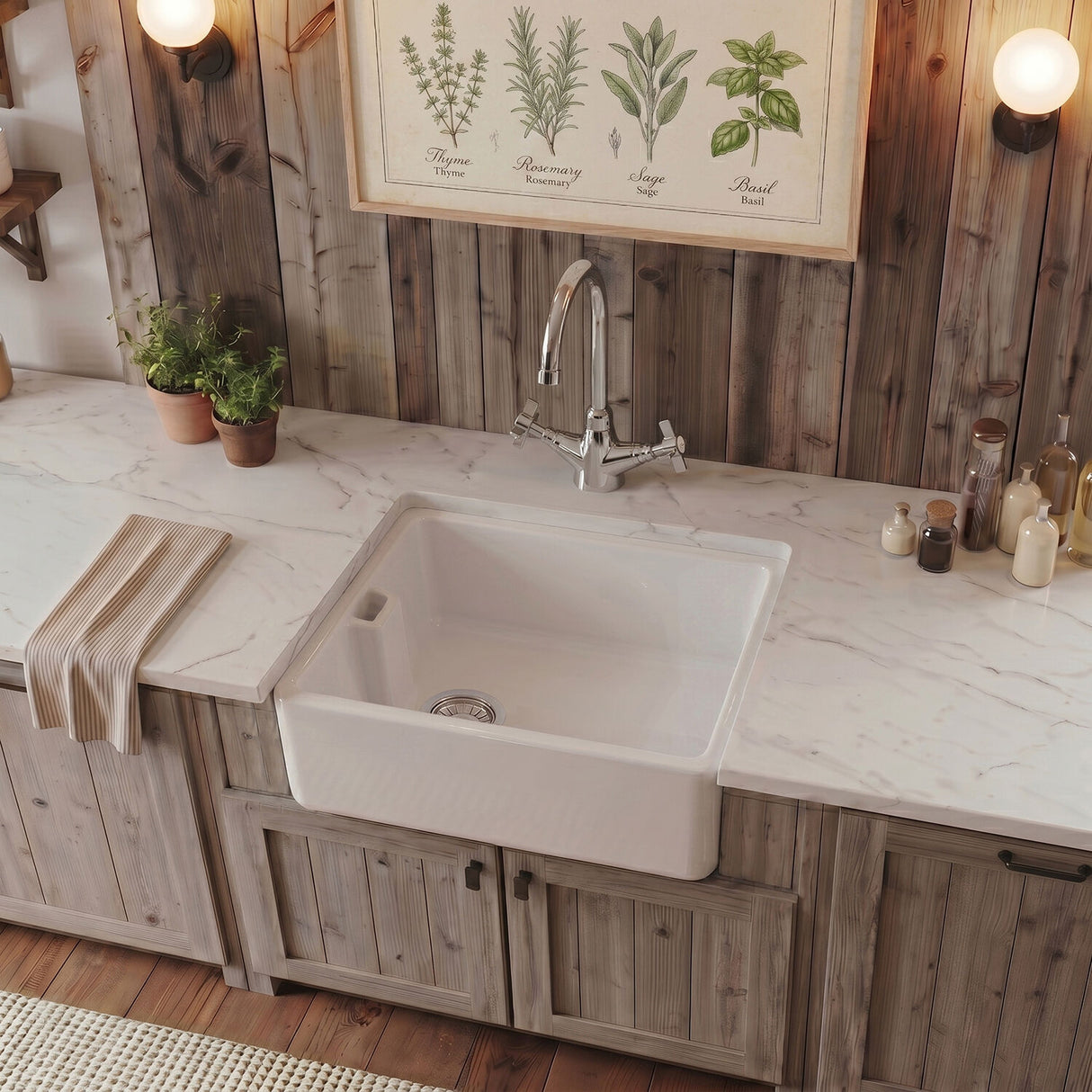 [BKS222WT2] Traditional Single Bowl Fireclay Ceramic Belfast Sink with Mono Kitchen Sink Mixer Tap - Silo