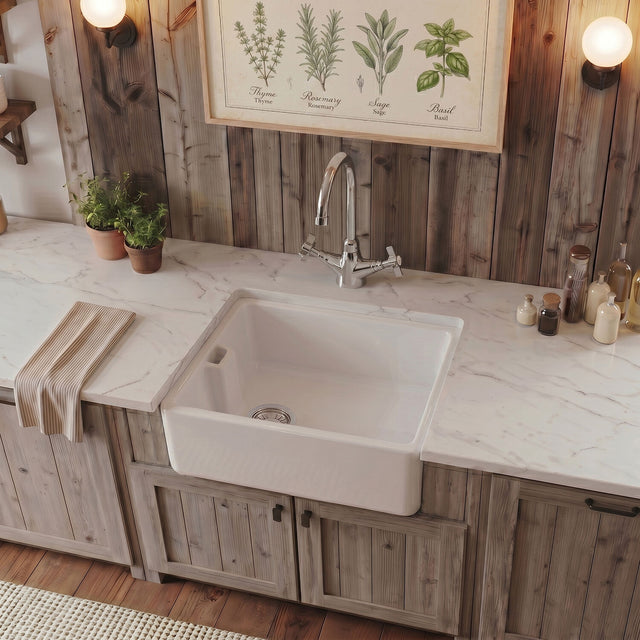 [BKS222WT2] Traditional Single Bowl Fireclay Ceramic Belfast Sink with Mono Kitchen Sink Mixer Tap - Silo