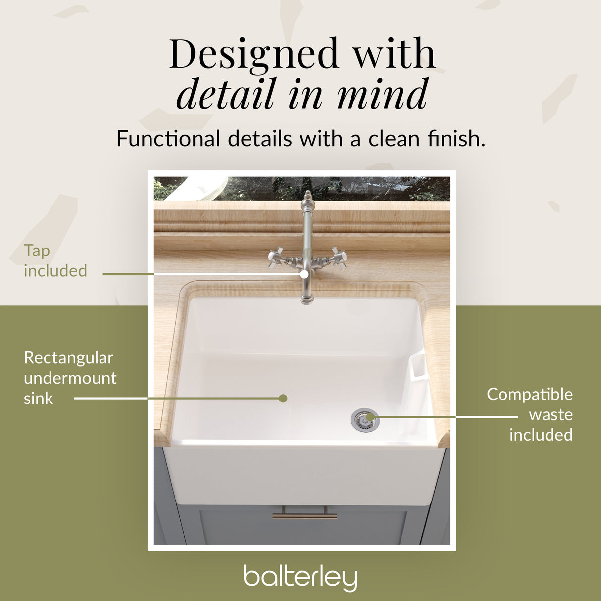 Single Bowl Fireclay Ceramic  Belfast Kitchen Sink & French Classic Mono Sink Mixer Tap