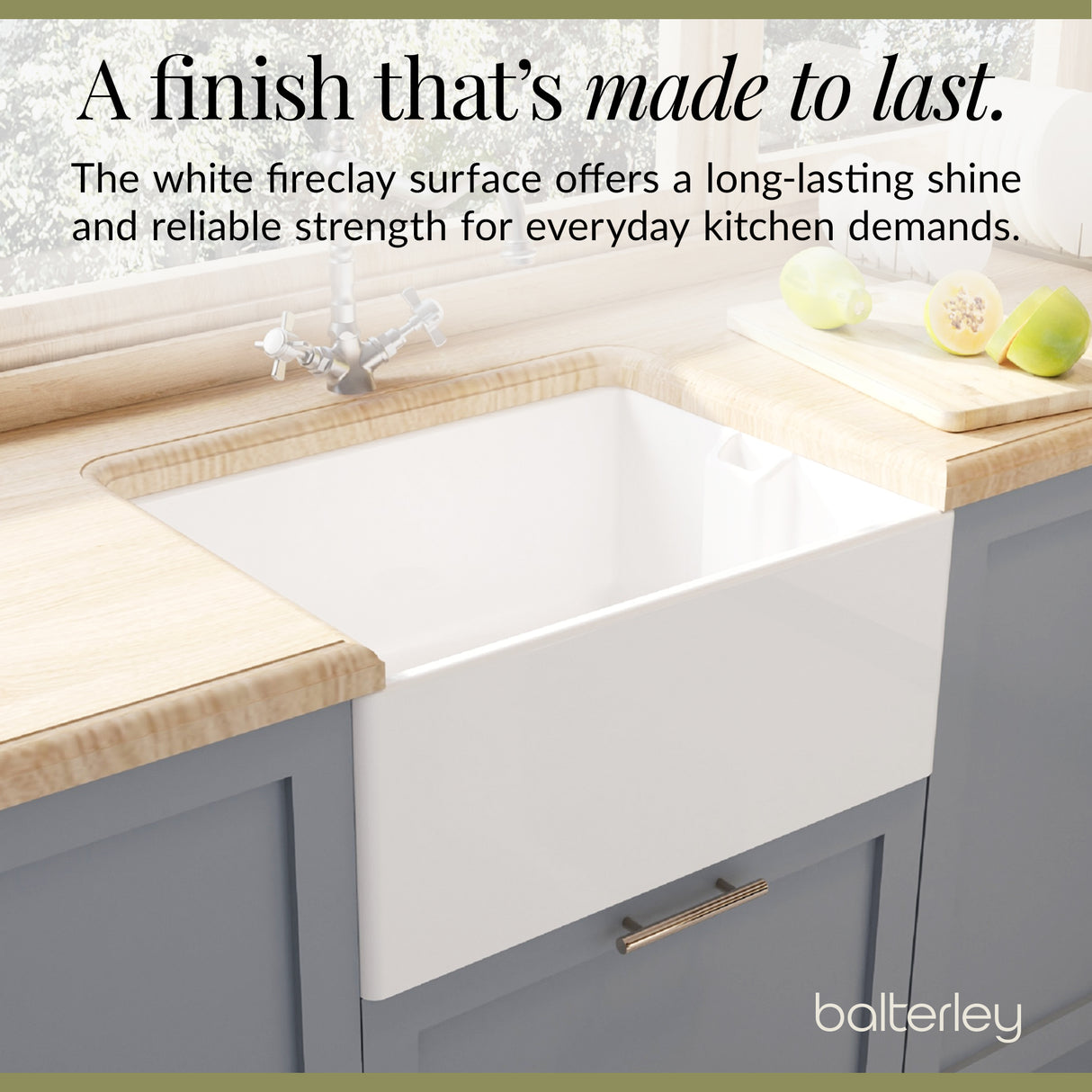 Single Bowl Fireclay Ceramic  Belfast Kitchen Sink & French Classic Mono Sink Mixer Tap
