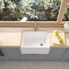 [BKS222WT4] Traditional Single Bowl Fireclay Ceramic  Belfast Kitchen Sink & French Classic Mono Sink Mixer Tap - Lifestyle 2