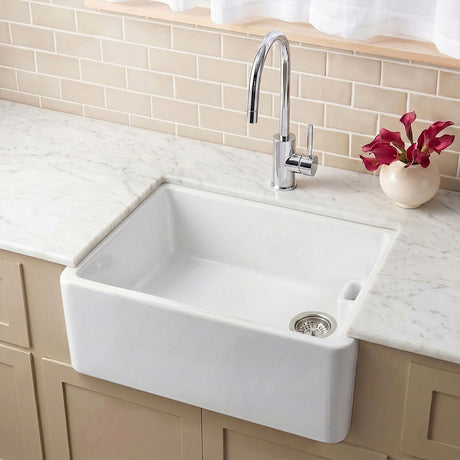 [BKS222] Single Bowl Fireclay Ceramic Belfast Kitchen Sink with Overflow - 615mm - Silo
