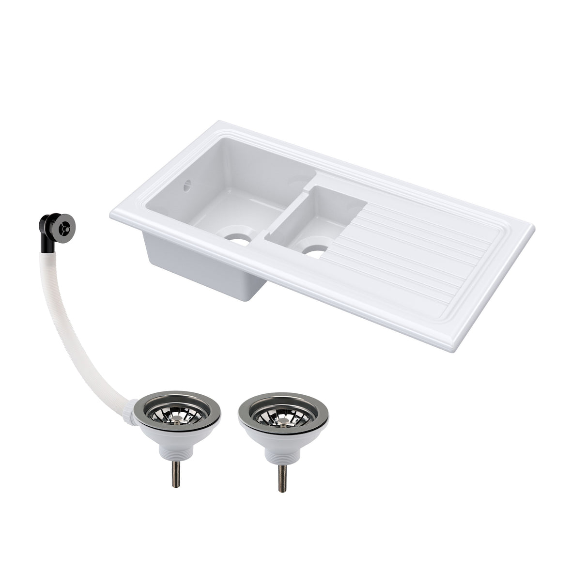 101cm 1.5 Bowl Fireclay Inset Kitchen Sink with Waste - 1010 x 525 x 235mm - Choice of Waste Finish