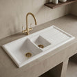 [BKS230WT12] Traditional Fireclay Kitchen Bundle: 1.5 Bowl Sink with Drainer, Waste & Mono Lever Tap, 1010mm - Brushed Brass - Silo