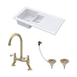 [BKS230WT15] Traditional Fireclay Kitchen Bundle: 1.5 Bowl Sink & Drainer, Waste & Bridge Lever Tap, 1010mm - Brushed Brass - Cutout