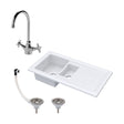 [BKS230WT2] 1.5 Bowl Fireclay Inset Kitchen Sink Bundle with Drainer, Mixer Tap & Wastes - 1010mm - Cutout
