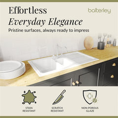 [BKS230WT4] 1.5 Bowl Fireclay Ceramic Inset Kitchen Sink Bundle with Classic Tap & Wastes - Lifestyle 3