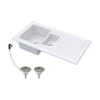 [BKS230W] 101cm 1.5 Bowl Fireclay Inset Kitchen Sink with Waste - 1010 x 525 x 235mm - Choice of Waste Finish - Cutout