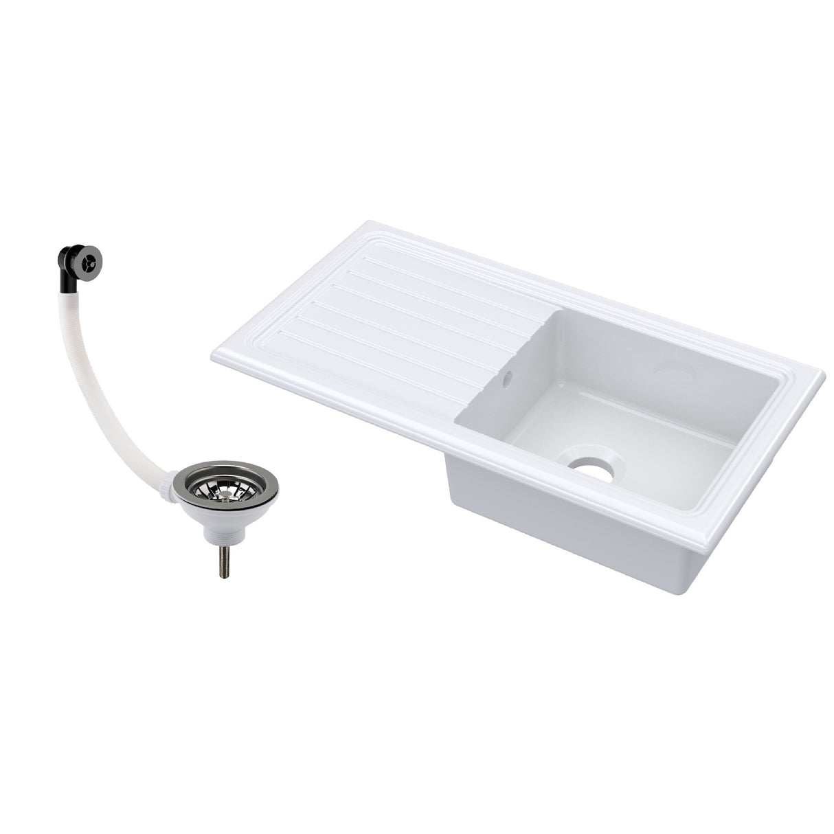 101cm 1 Bowl Fireclay Inset Kitchen Sink with Waste - 1010 x 525 x 235mm - Choice of Waste Finish