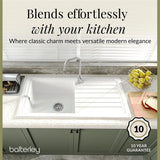 Single Bowl Fireclay Ceramic Inset Kitchen Sink & Drainer, Includes Compatible Waste, 1010mm