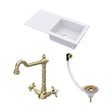 [BKS231WT13] Traditional Fireclay Kitchen Bundle: Single Bowl Sink & Drainer with Waste & French Classic Tap, 1010mm - Brushed Brass - Cutout