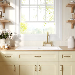 [BKS231WT15] Traditional Fireclay Kitchen Bundle: Single Bowl Sink & Drainer with Waste & Bridge Lever Tap, 1010mm - Brushed Brass - Lifestyle 1