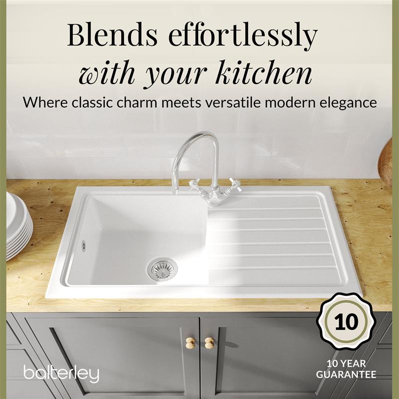 Single Bowl Fireclay Inset Kitchen Sink & Drainer, Mixer Tap & Wastes, 1010mm