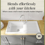 Single Bowl Fireclay Inset Kitchen Sink & Drainer, Mixer Tap & Wastes, 1010mm